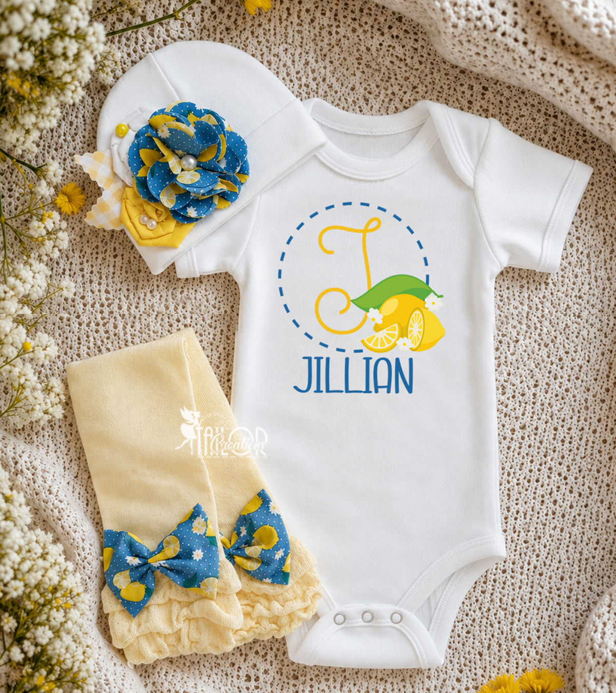 Lemon Baby Girl Outfit Bodysuit Leg Warmers Gift Set - Lemon Baby Girl Outfit -