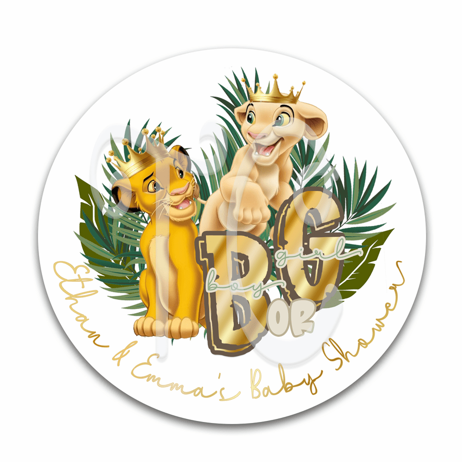 Lion King Baby Shower Custom Stickers for Gender Reveal - Lion King Gender Reveal