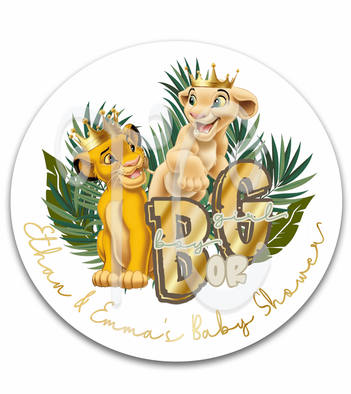 Lion King Baby Shower Custom Stickers for Gender Reveal - Lion King Gender Reveal
