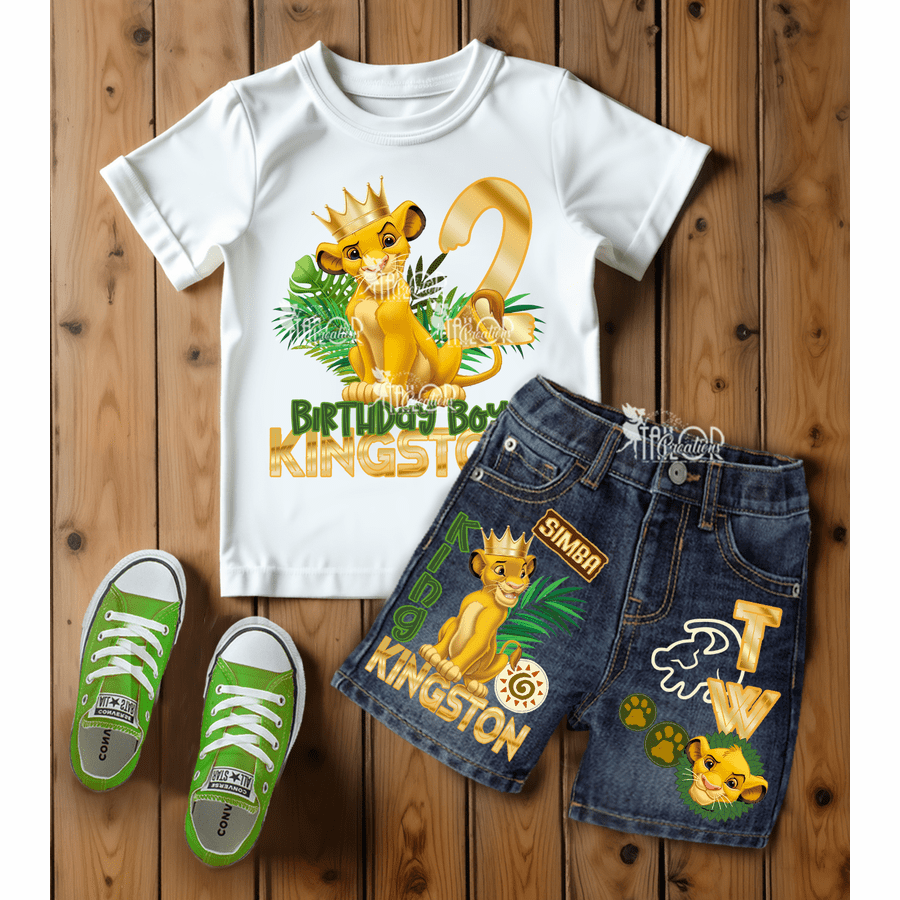 Lion King Birthday Outfit - Custom Denim Birthday Outfit Kid - Lion King Birthday Shirt
