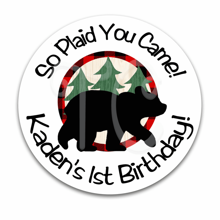 Little Lumberjack Birthday Party Favor Stickers - Rustic Birthday Party Label Stickers