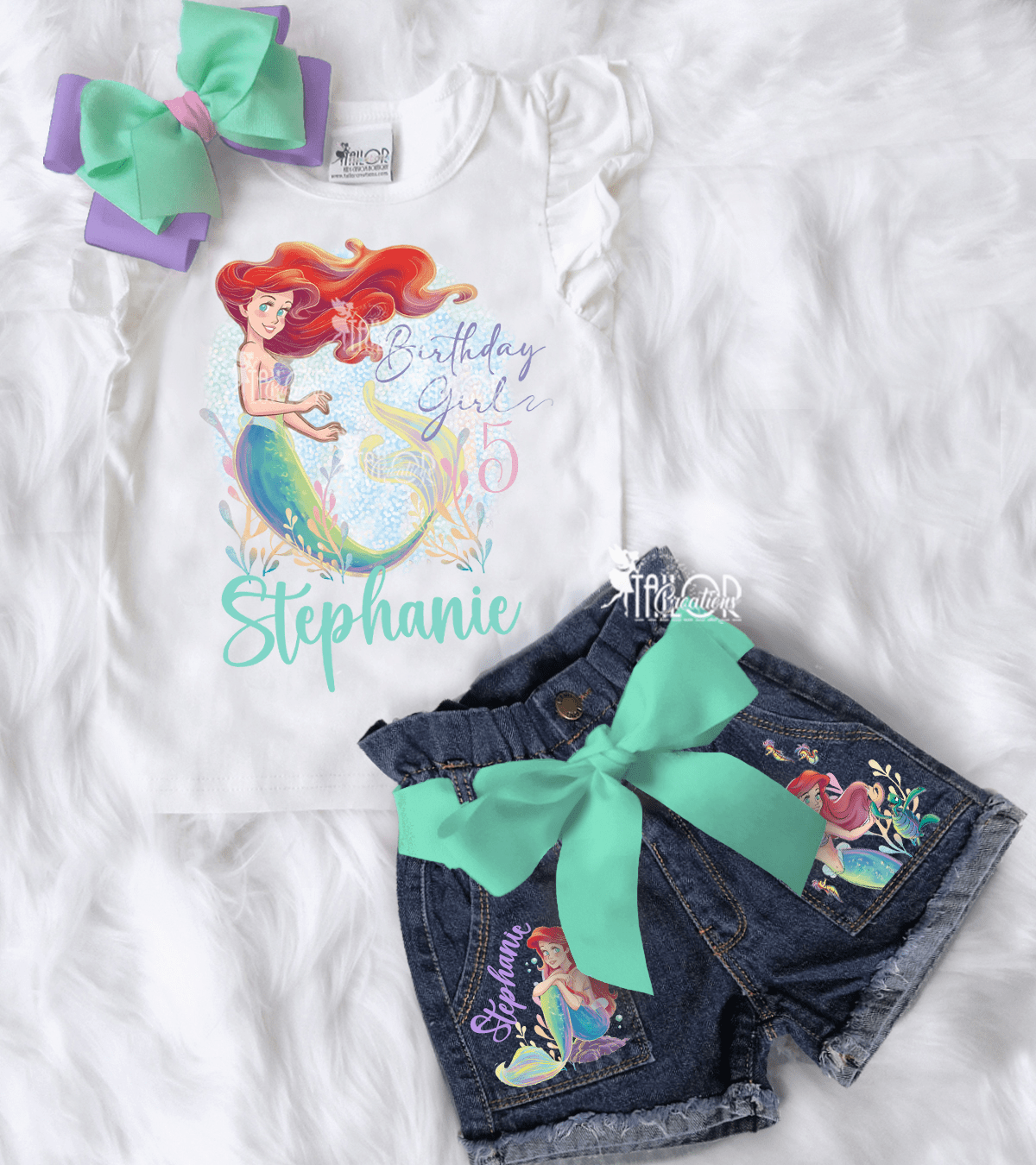Little Mermaid Ariel Birthday Outfit - Disney Princess Birthday Ariel Denim Outfit