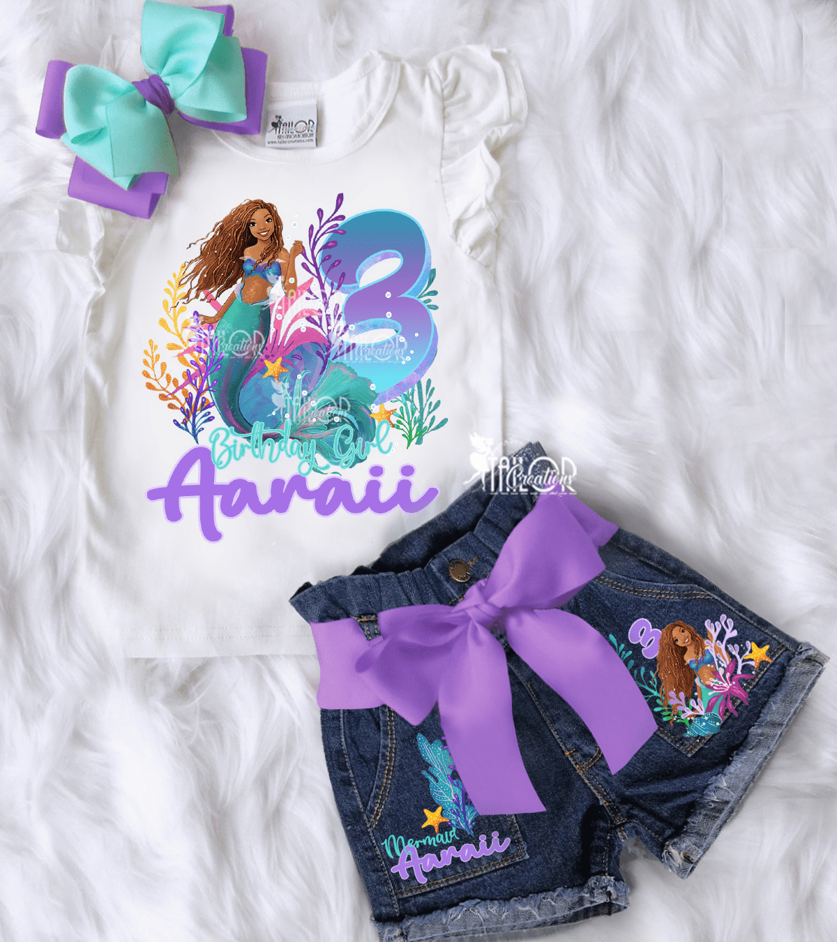 Little Mermaid Ariel Birthday Party Outfit - Black Mermaid Ariel Denim Birthday Outfit 