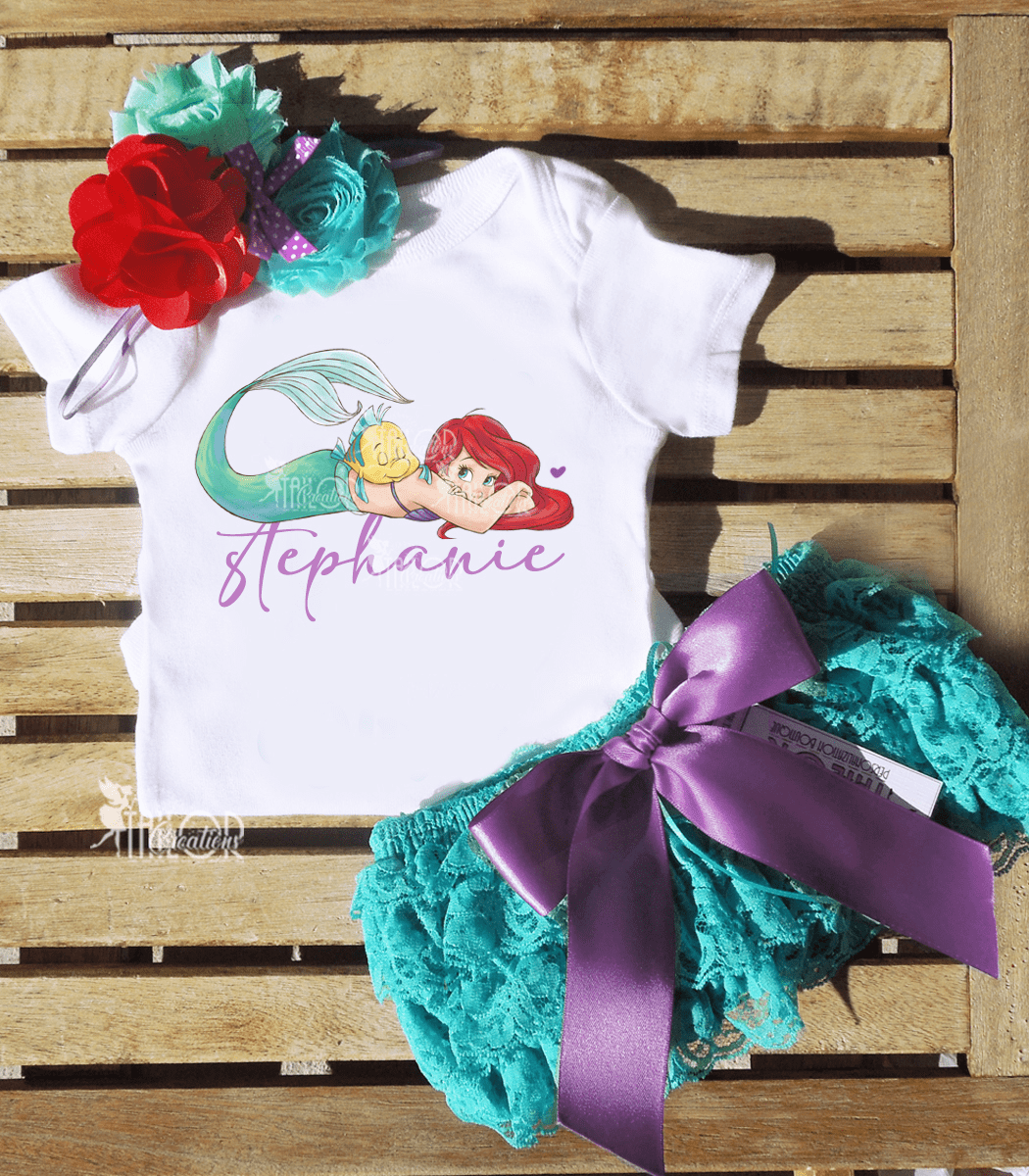 Little Mermaid Ariel Custom Birthday Outfit - Disney Princess Birthday Girl Cake Smash Outfit