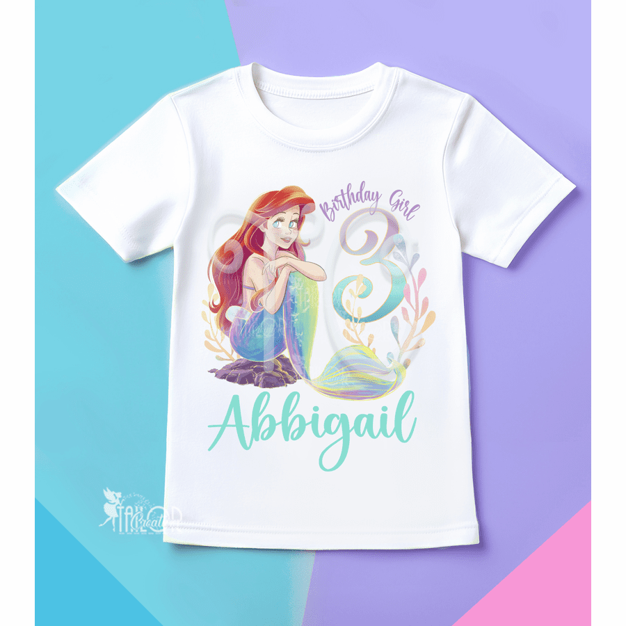 Little Mermaid Ariel Custom Birthday Tee Shirt - Ariel Mermaid Birthday Party Outfit