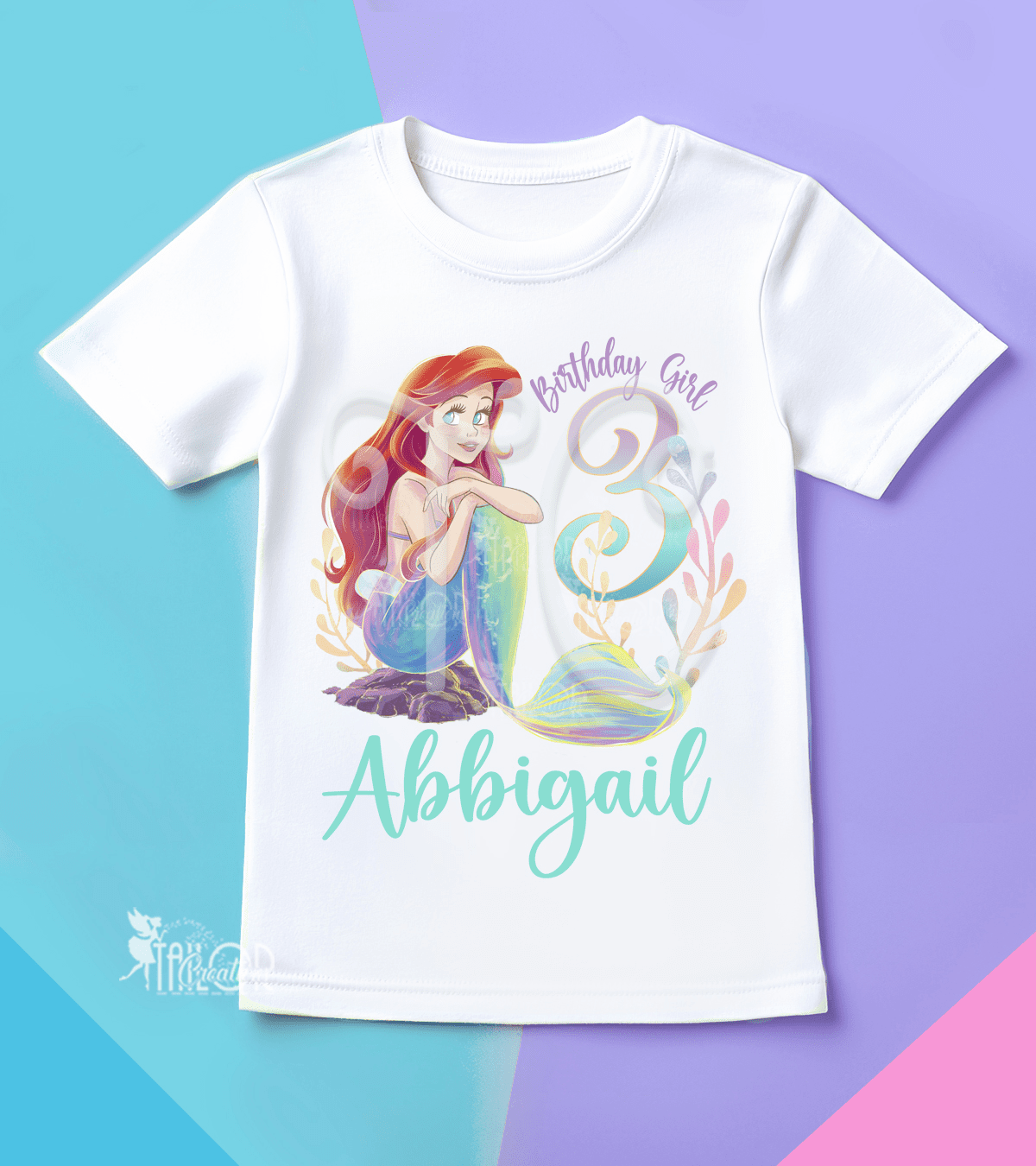 Little Mermaid Ariel Custom Birthday Tee Shirt - Ariel Mermaid Birthday Party Outfit