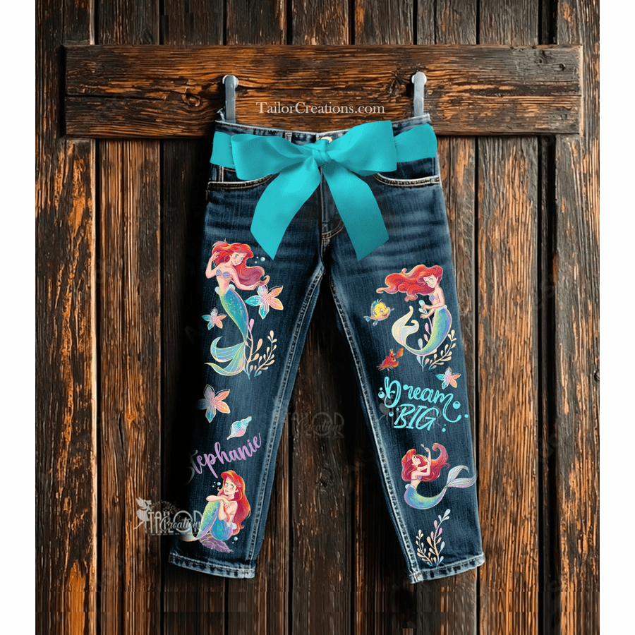 Little Mermaid Ariel Custom Denim Jeans Pants - Disney Custom jeans Kids