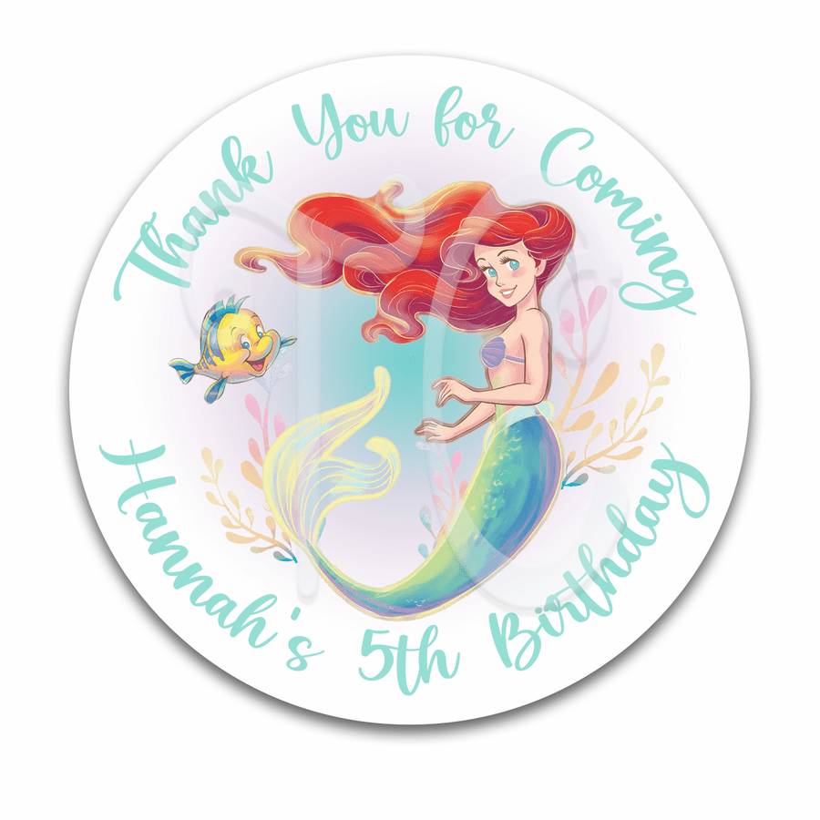 Little Mermaid Birthday Party Gift Tag Label Stickers - Disney Ariel Birthday Favors