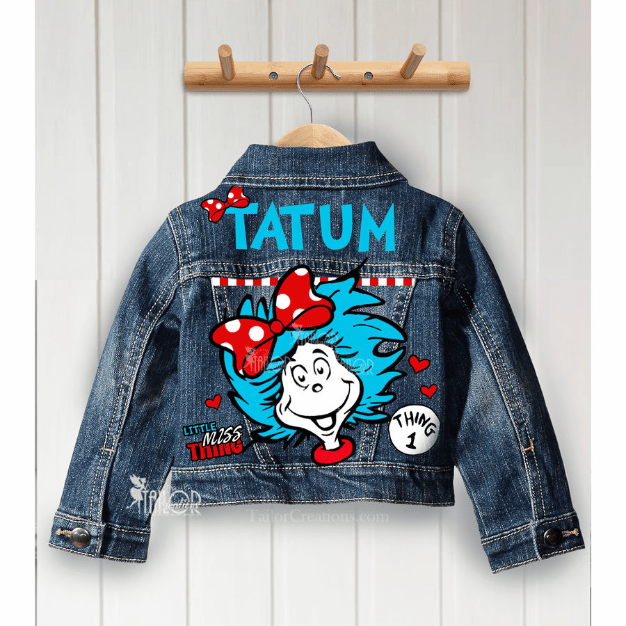 Little Miss Thing Custom Denim Jacket - Dr Seuss Inspired Twins Matching Denim Jacket