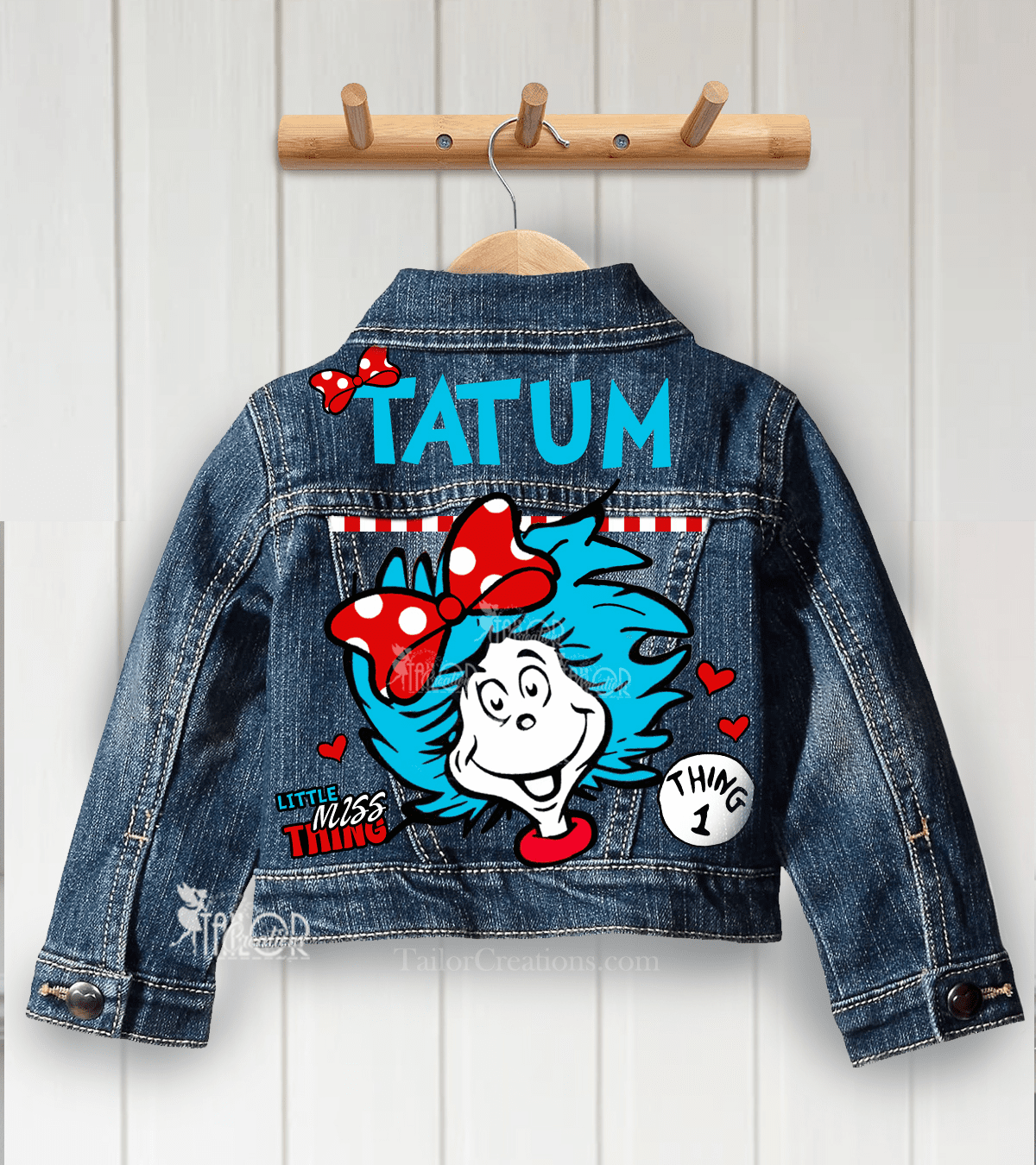 Little Miss Thing Custom Denim Jacket - Dr Seuss Inspired Twins Matching Denim Jacket