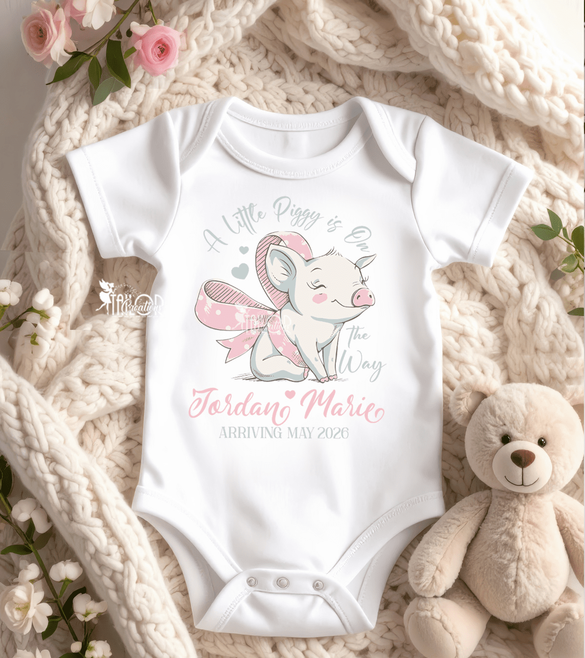 Little Piggy Baby Announcement Onesie  Farm Animal Pregnancy Reveal Outfit