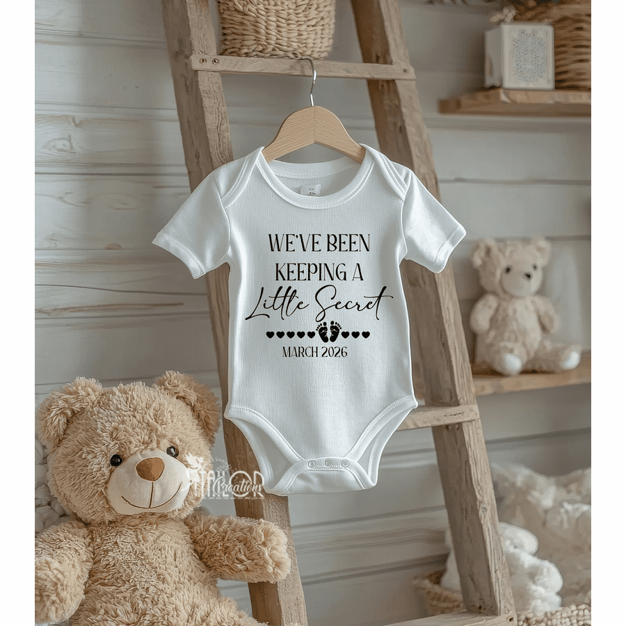 Little Secret Gift Box Miracle Baby Announcement Bodysuit - Personalize Baby Announcement Bodysuit