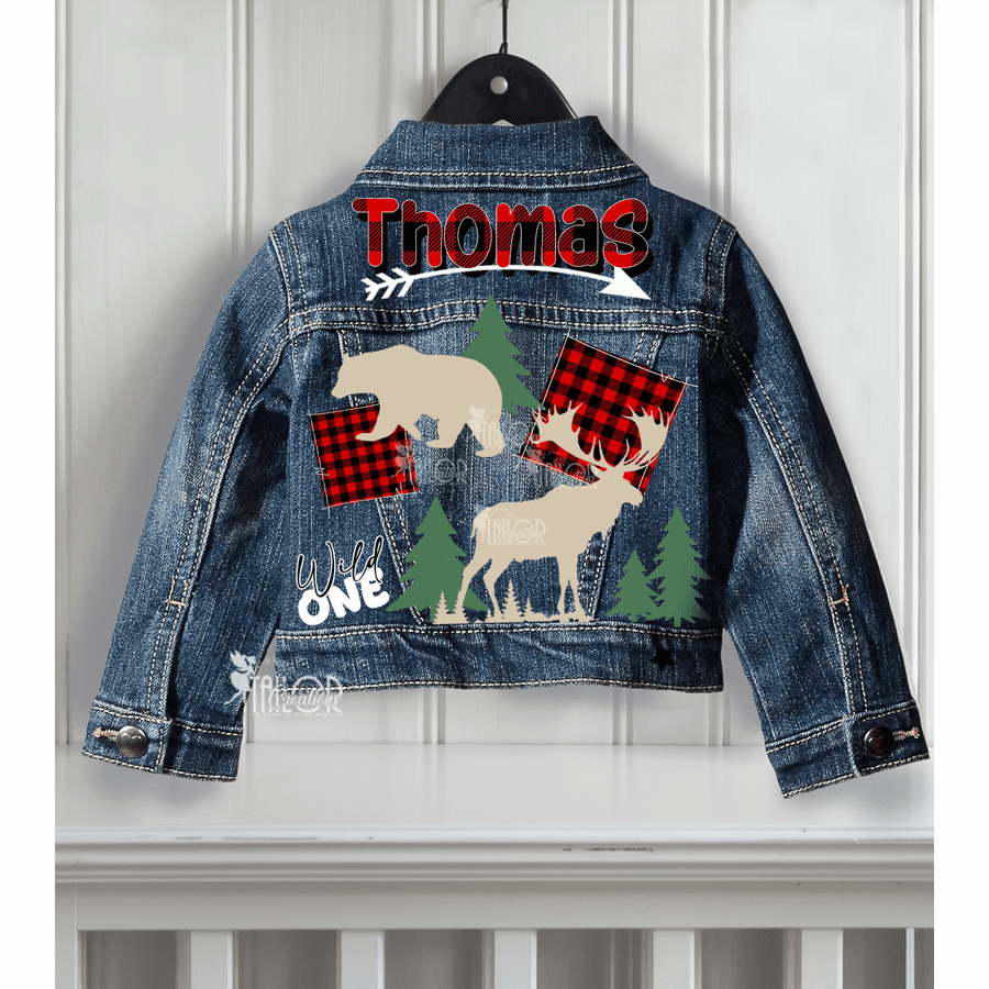 Lumberjack Denim Jacket - Lumberjack Rustic Theme Toddler Custom Jacket Kids