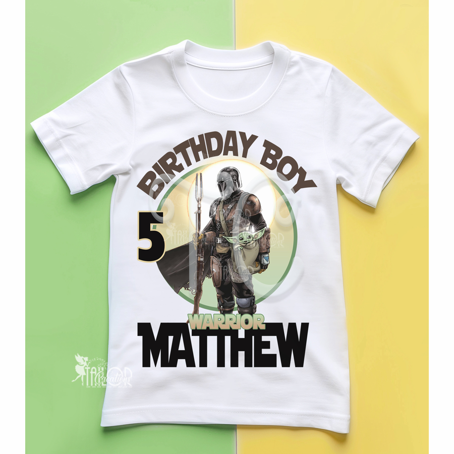 Mandalorian Yoda Birthday Party Tee Shirt - Star Wars Birthday Party Tee Shirt Outfit