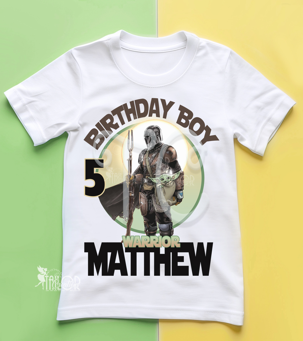 Mandalorian Yoda Birthday Party Tee Shirt - Star Wars Birthday Party Tee Shirt Outfit