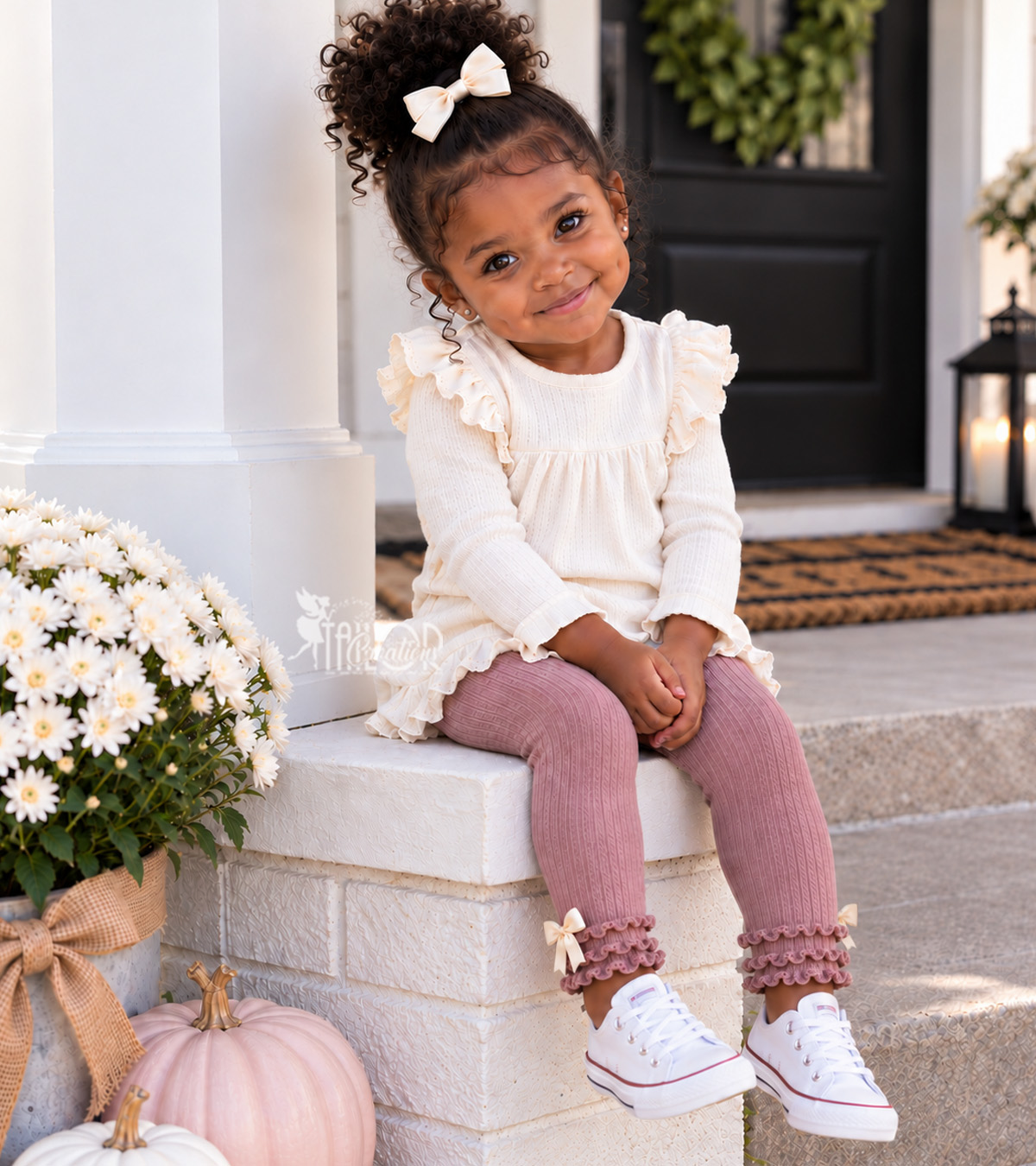 Mauve Dusty Rose Bow Ruffle Leggings Toddler Kids - Fall Boutique Bow Ruffle Leggings for Girls