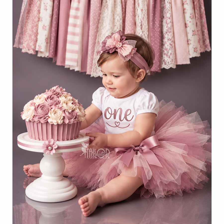 Mauve Dusty Rose Gold First Birthday Outfit for Girls - Baby Girl Pink Mauve Fist Cake Smash Outfit Ideas