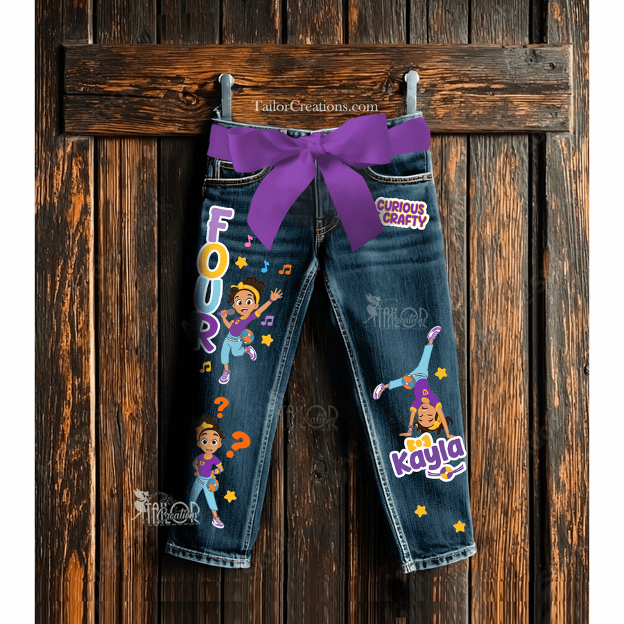 Meekah Blippi Custom Denim Jeans - Blippi Pants for Kids - Custom Birthday Outfit Kids Gift
