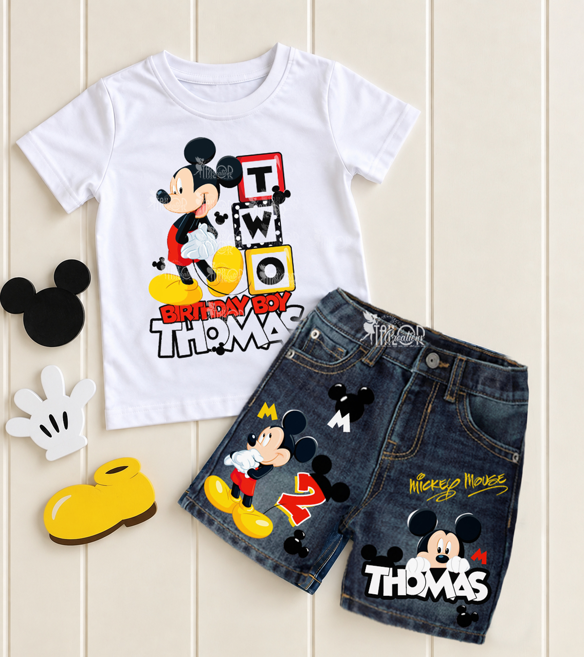 Mickey Mouse Birthday Party Outfit - Mickey Custom Denim Kids Outfit Toddler Boy