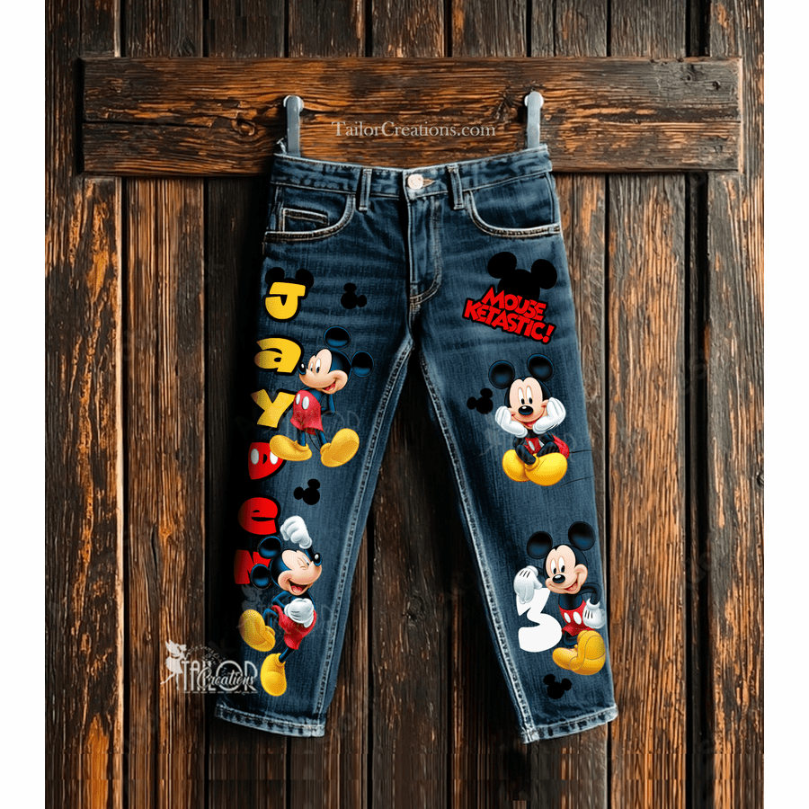 Mickey Mouse Custom Denim Jeans Boys - Disney Mickey Mouse Birthday Outfit Boys Gift