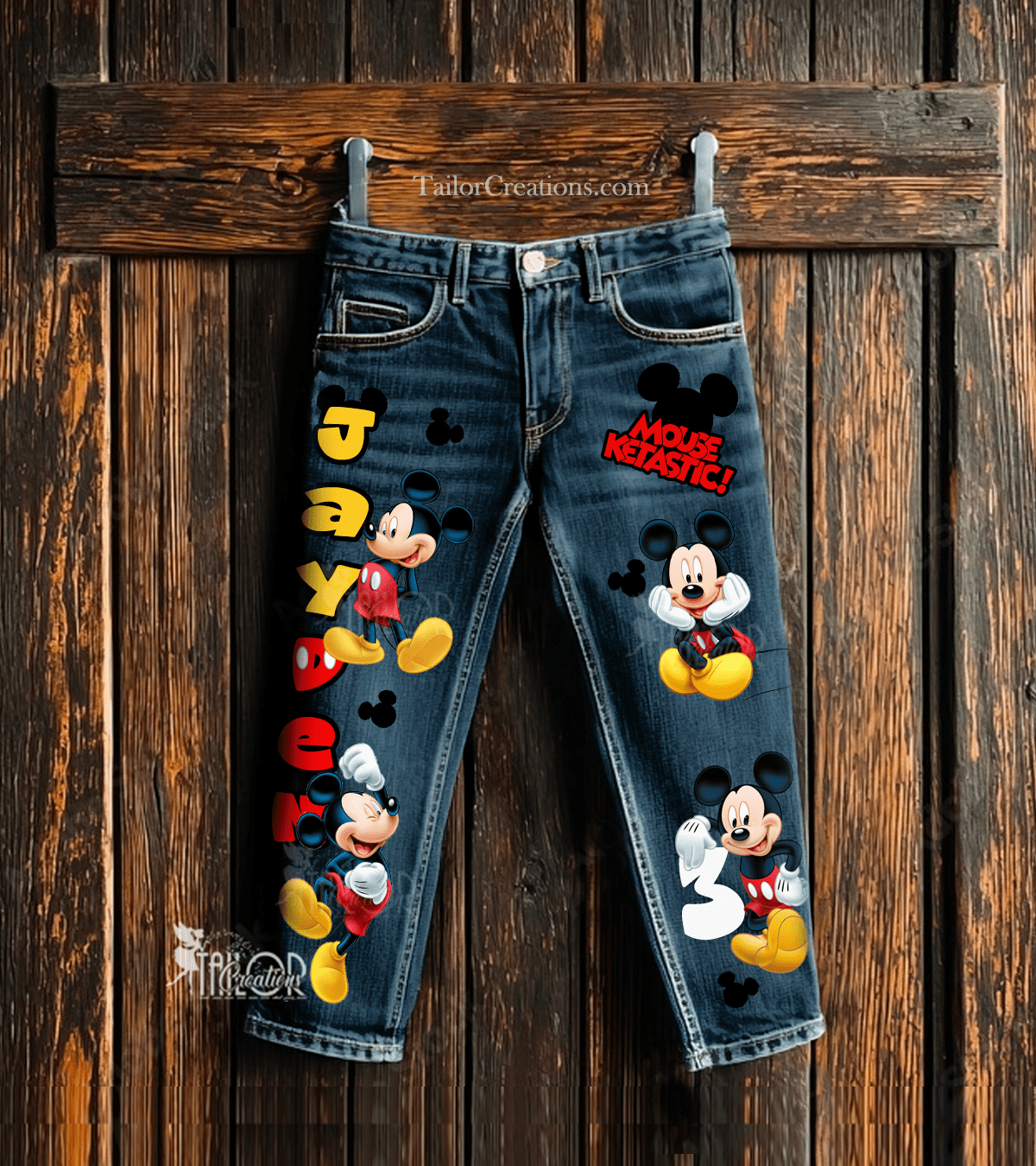 Mickey Mouse Custom Denim Jeans Boys - Disney Mickey Mouse Birthday Outfit Boys Gift