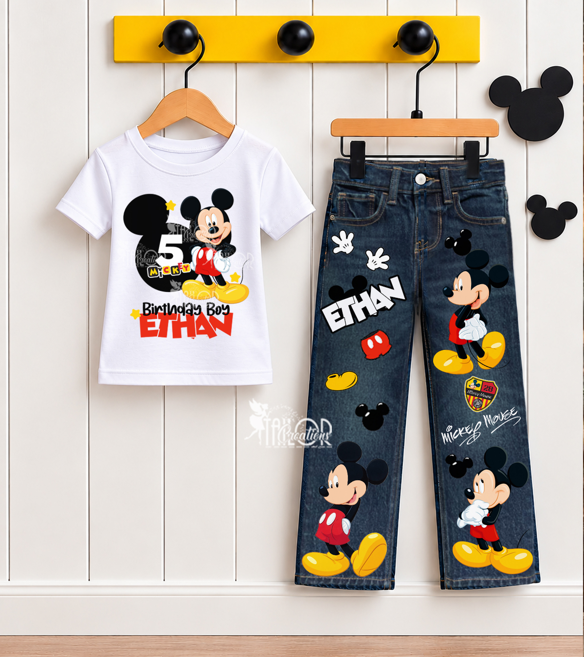 Mickey Mouse Custom Denim Pants Boys - Disney Mickey Birthday Party Outfit Boys