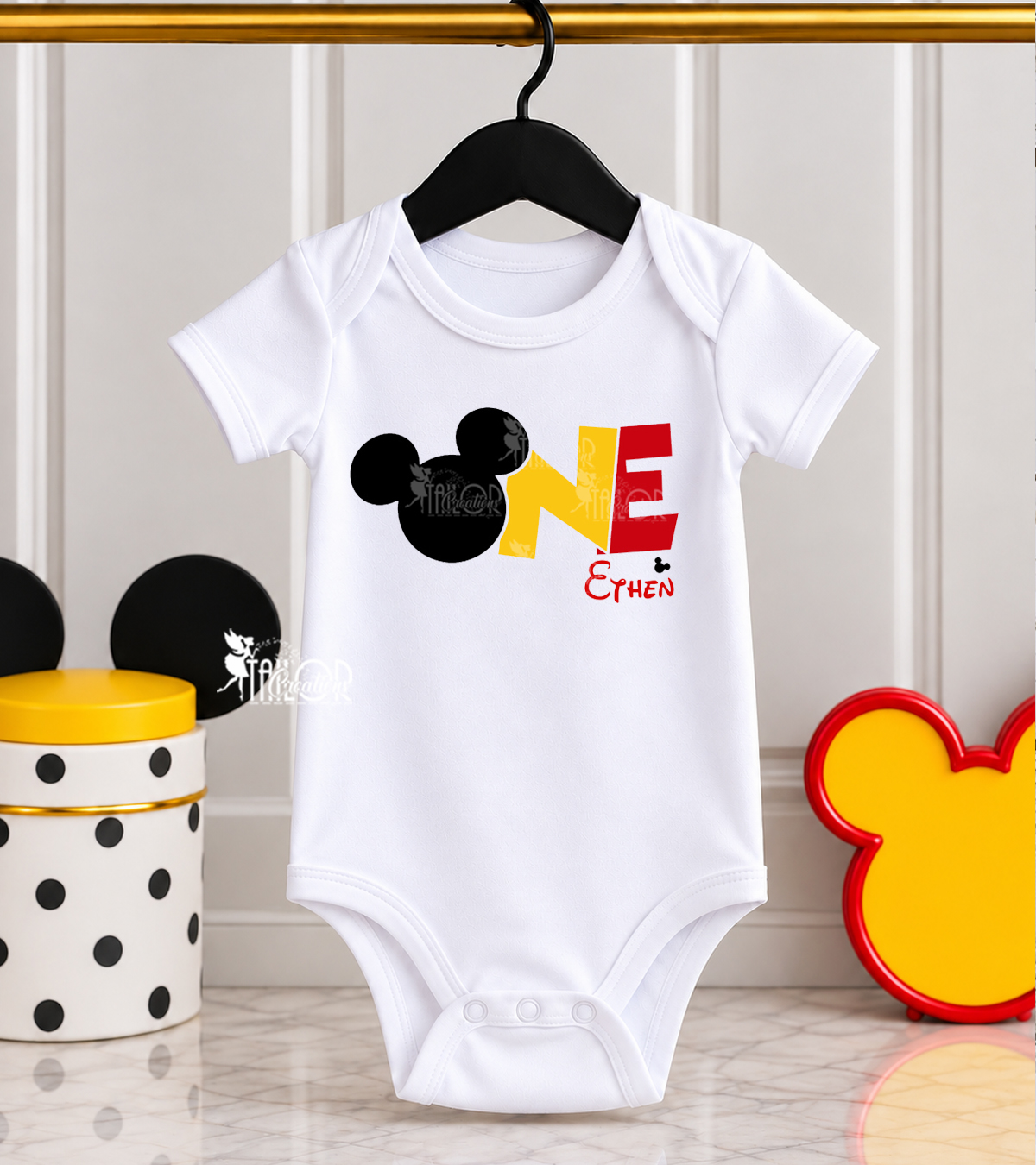 Mickey Mouse First Birthday Bodysuit Shirt - Mickey First Birthday Outfit Toddler Boy