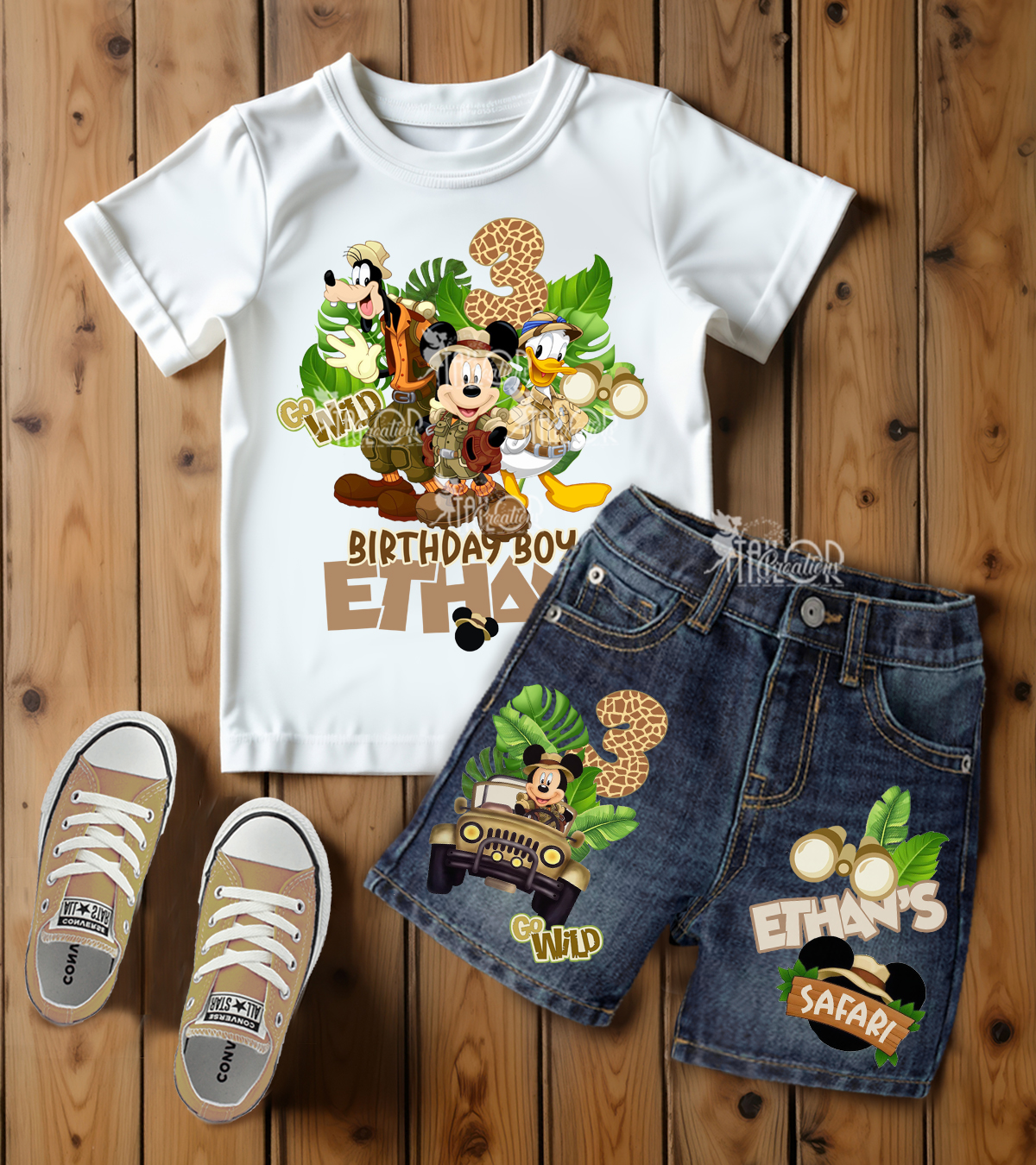 Mickey Mouse Safari Birthday Party Outfit Toddler Boy - Mickey Safari Custom Birthday Party Denim Shorts Set