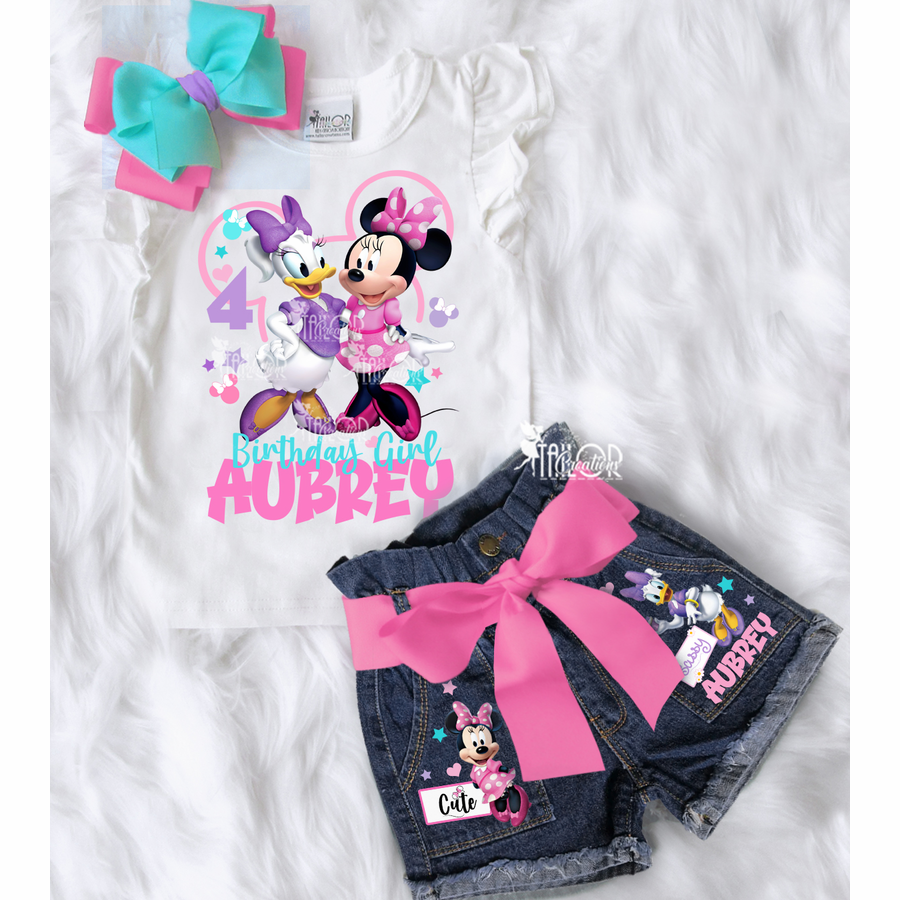 Minnie and Daisy Denim Shorts Set - Minnie and Daisy Birthday Party Outfit