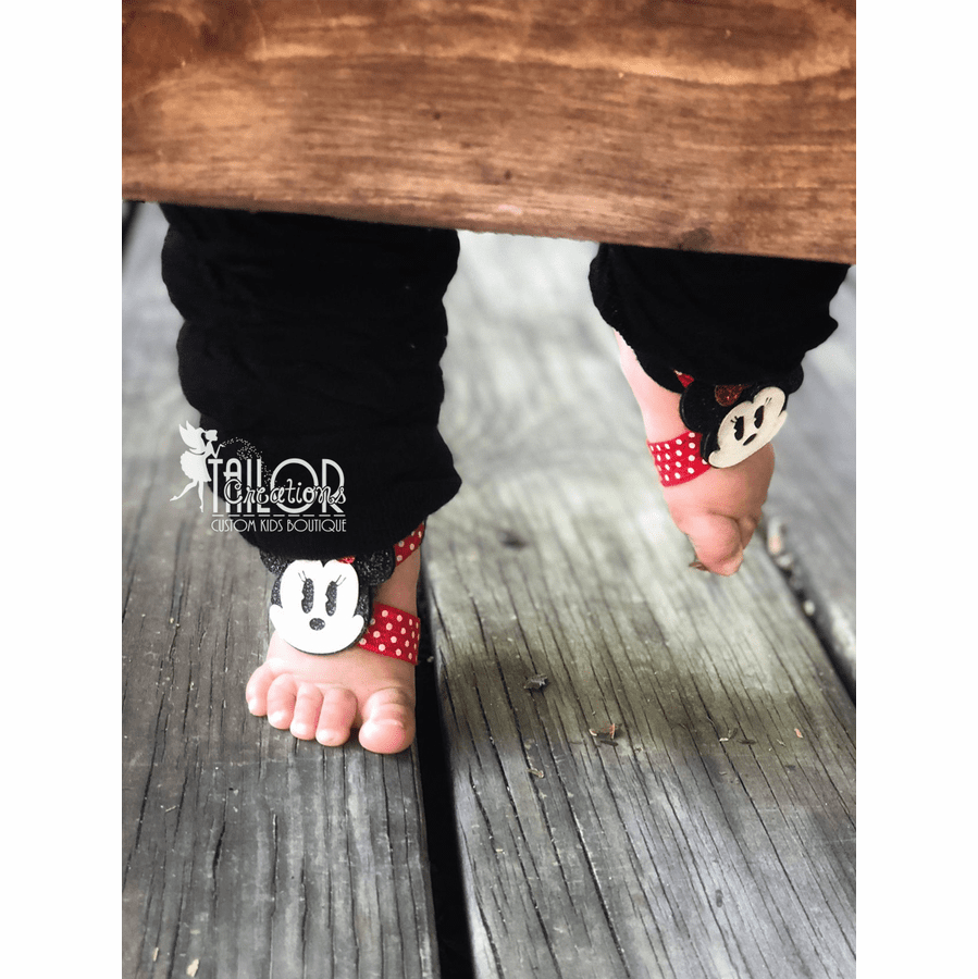 Minnie Mouse First Birthday Cake Smash Outfit Accessories - Minnie Ears Baby Girl Toddler Headband Barefoot Sandal Set - Minnie Sandals Baby Girl Toddler - Minnie Mouse Baby Girl Booties Socks, Minnie Mouse Beach Shoes
