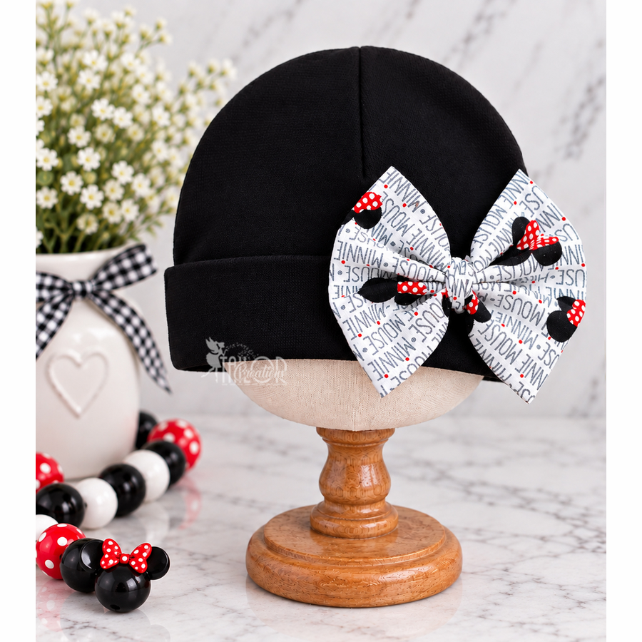 Minnie Mouse Bow Baby Newborn Infant Beanie Hat - Custom Name Minnie Bow Hospital Baby
