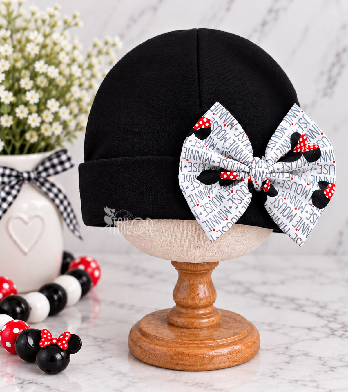 Minnie Mouse Bow Baby Newborn Infant Beanie Hat - Custom Name Minnie Bow Hospital Baby