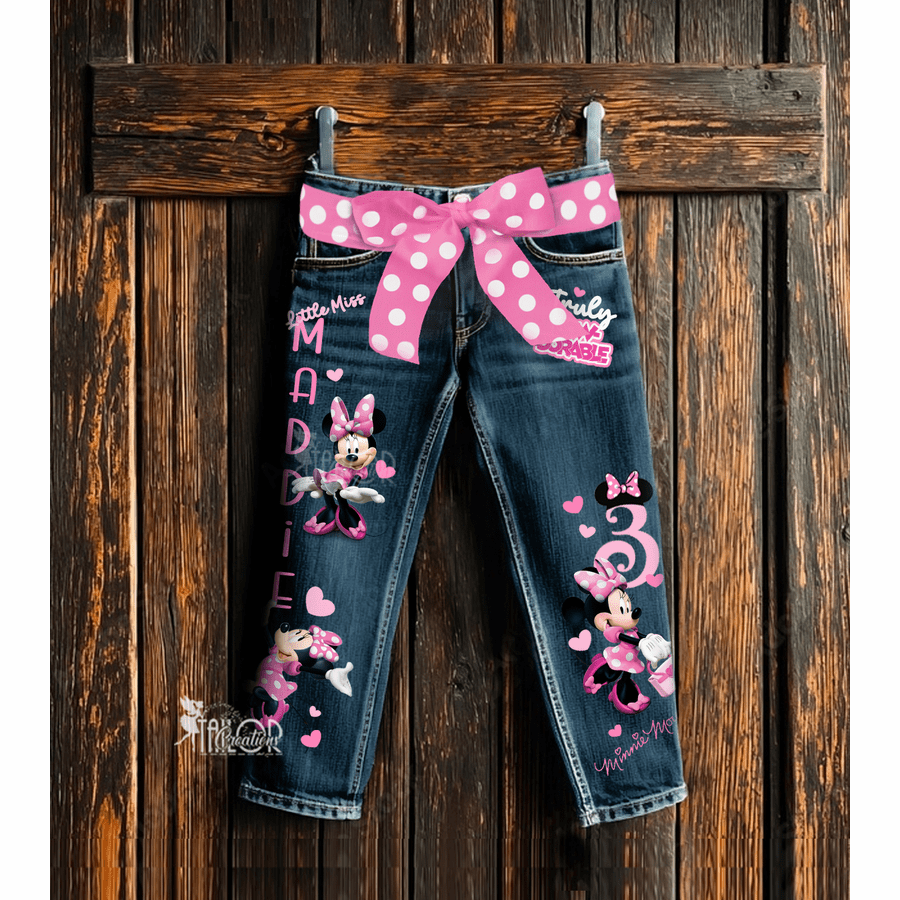 Minnie Mouse Denim Jeans Girls - Disney Personalized Jeans Kids Birthday Gift 