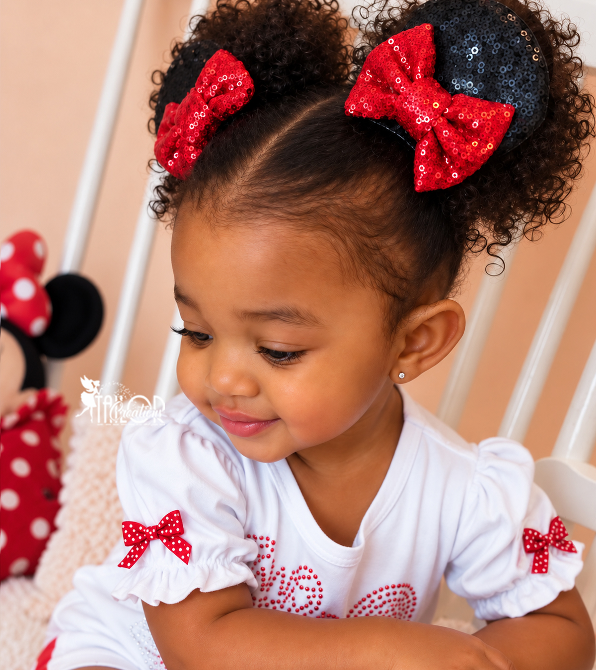 Minnie Mouse Ears Sequin Hair Clips for Toddler Girls - Disney Red Bow Mouse Ears Clips 