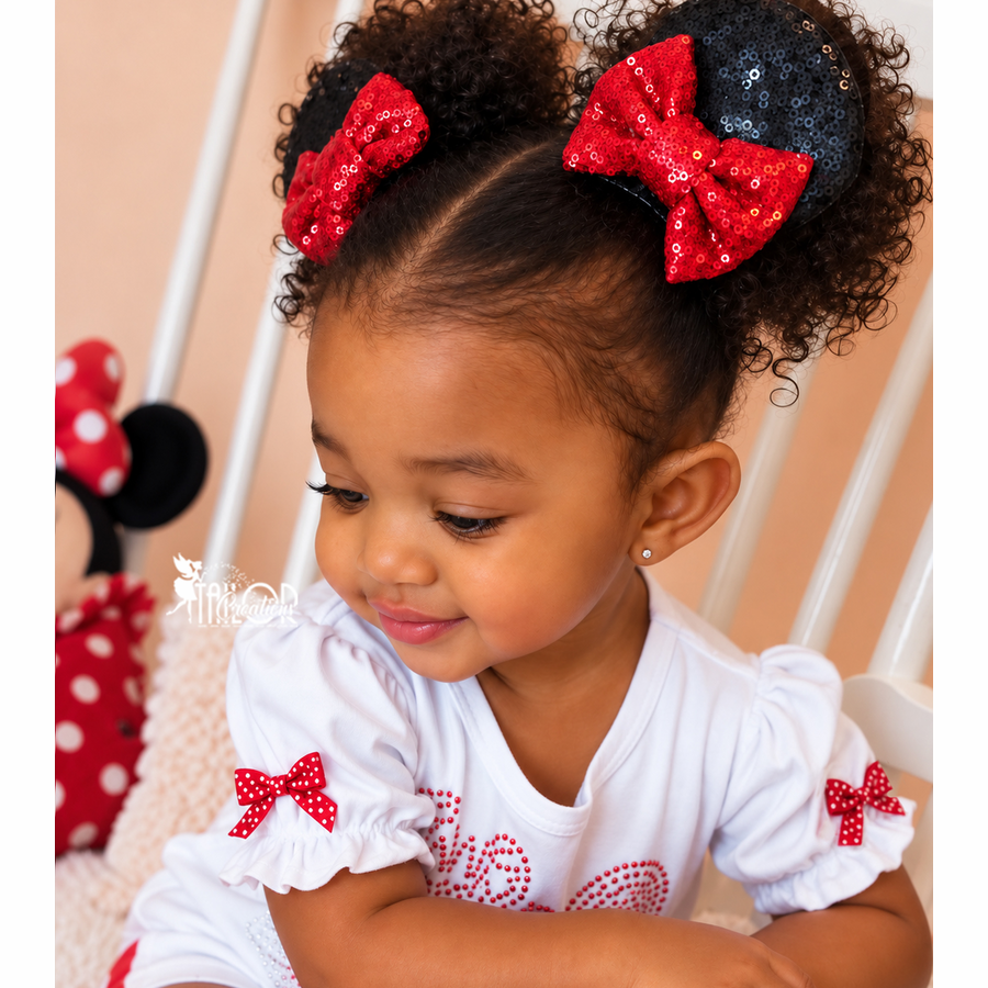 Minnie Mouse Ears Sequin Hair Clips for Toddler Girls - Disney Red Bow Mouse Ears Clips