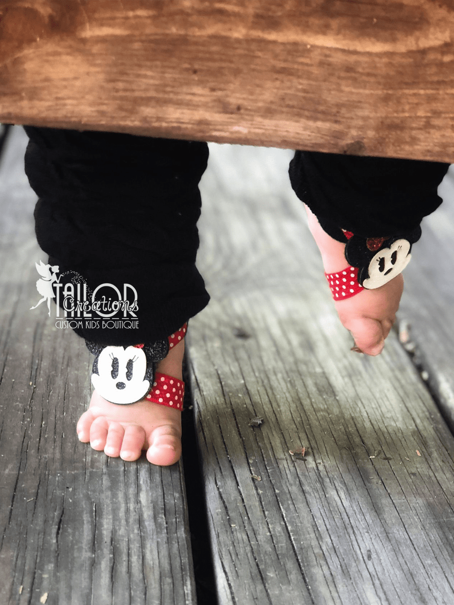 Minnie Mouse First Birthday Cake Smash Outfit Accessories - Minnie Ears Baby Girl Toddler Headband Barefoot Sandal Set - Minnie Sandals Baby Girl Toddler - Minnie Mouse Baby Girl Booties Socks, Minnie Mouse Beach Shoes