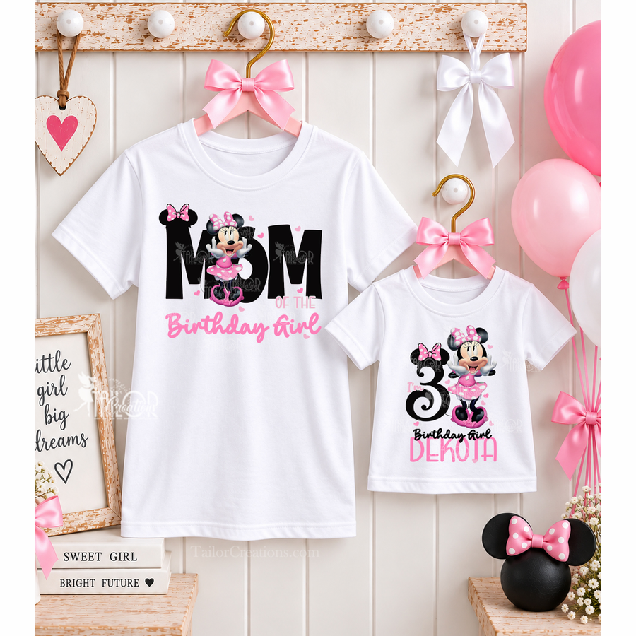 Minnie Mouse Matching Family Birthday Tees Shirt - Personalized Birthday Tee Shirt for Adults