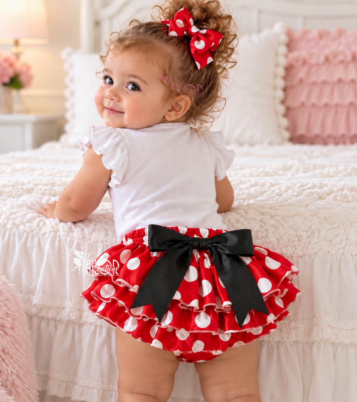 Minnie Mouse Polka Dot Ruffle Satin Bloomers for Baby Girl - Bow Ruffle Satiin Bloomers