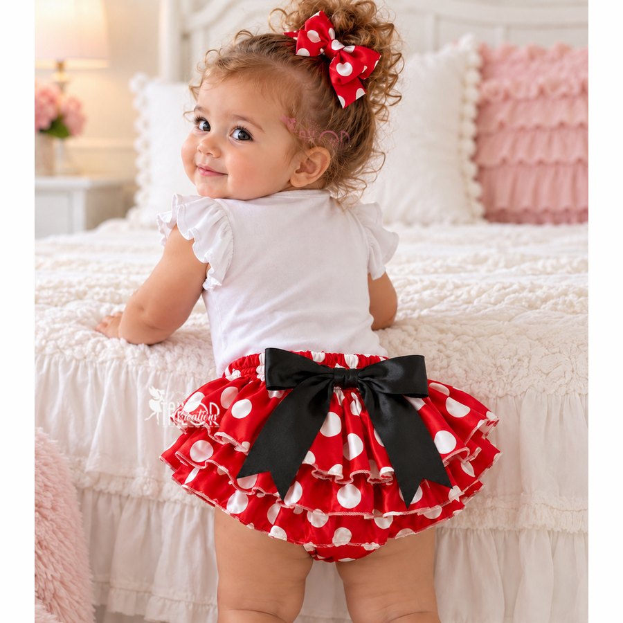 Minnie Mouse Polka Dot Ruffle Satin Bloomers for Baby Girl - Bow Ruffle Satiin Bloomers
