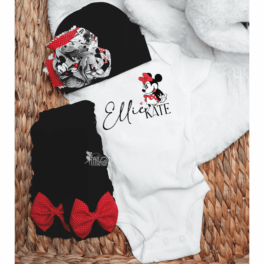 Retro Minnie Mouse Baby Girl Outfit Gift Box Set - Disney Baby Shower Gift Ideas