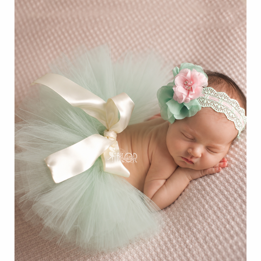Mint and Ivory Newborn Tutu Set, Newborn Tutu, Custom Newborn Tutu, Ivory Baby Tutu