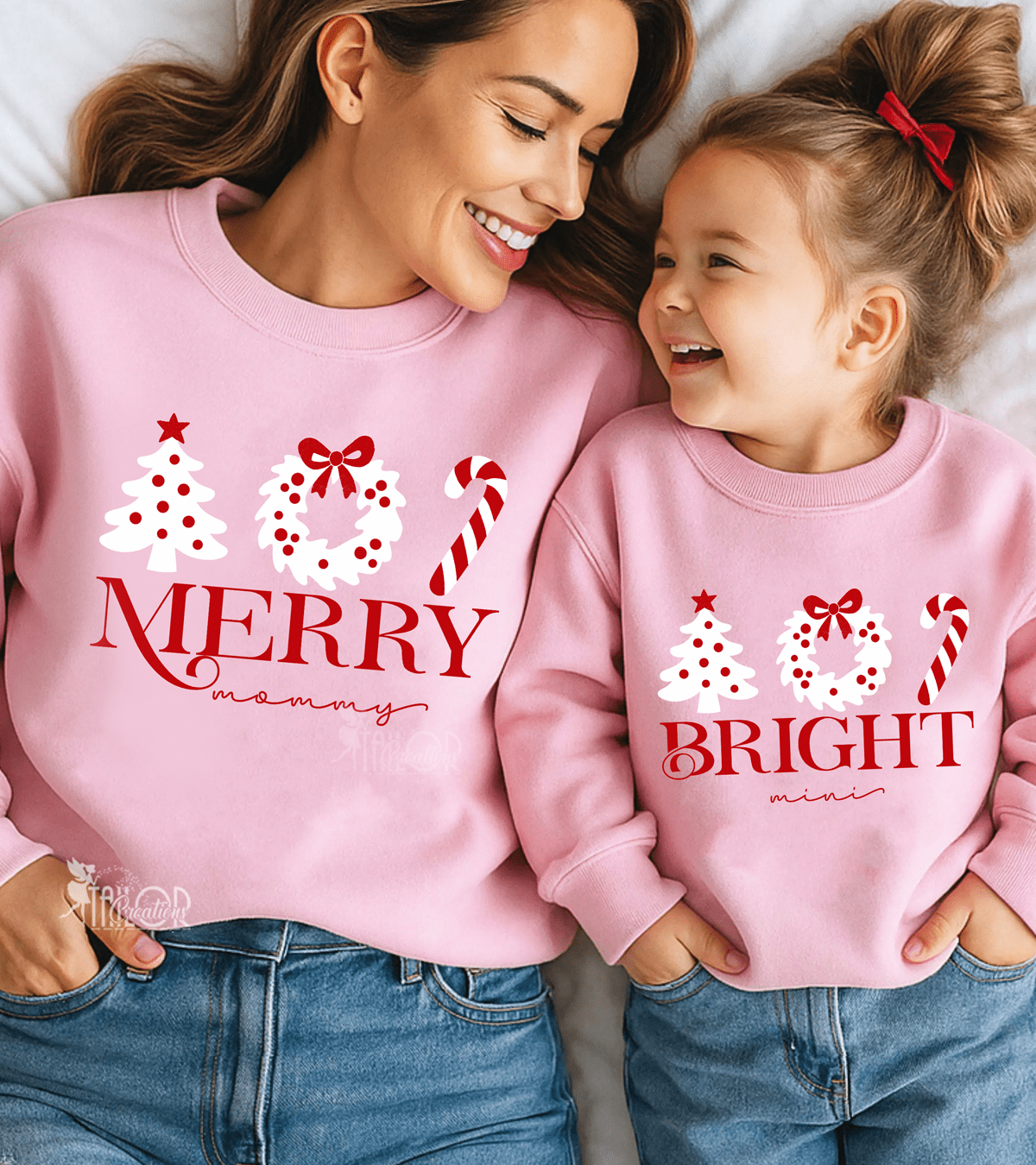 Mommy and Mini Me Matching Christmas Sweatweat Outfit - Merry Holiday Pink Sweatshirt Toddler Women