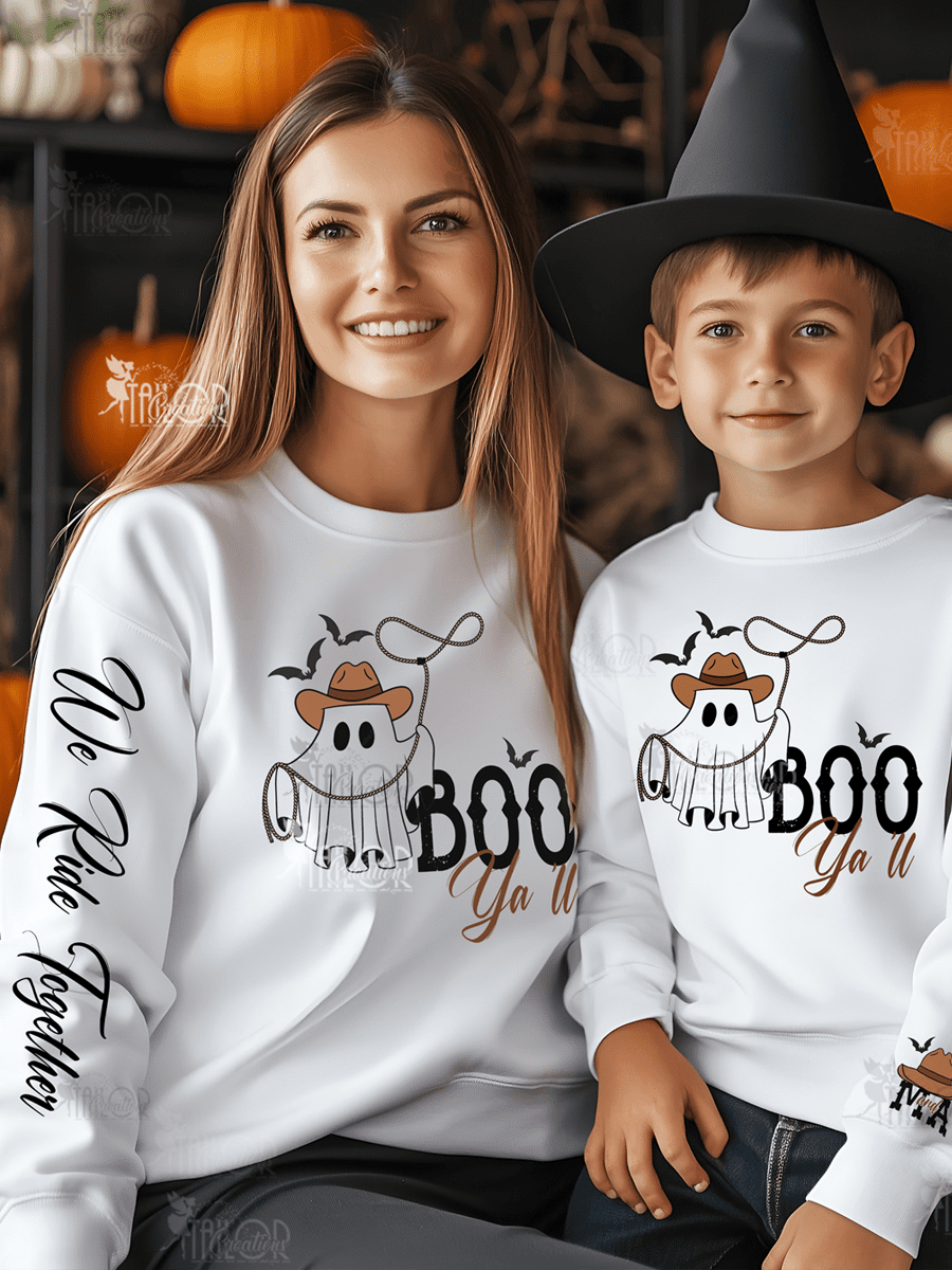 Boo Yall Fall Matching Family Sweaters Halloween Sweatshirt - Momme and Me Outfits