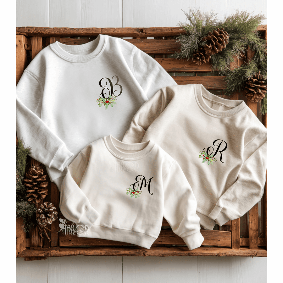 Monogram Logo Secipt Christmas Berries Sweatshirt - Matching Christmas Family Logo Sweater