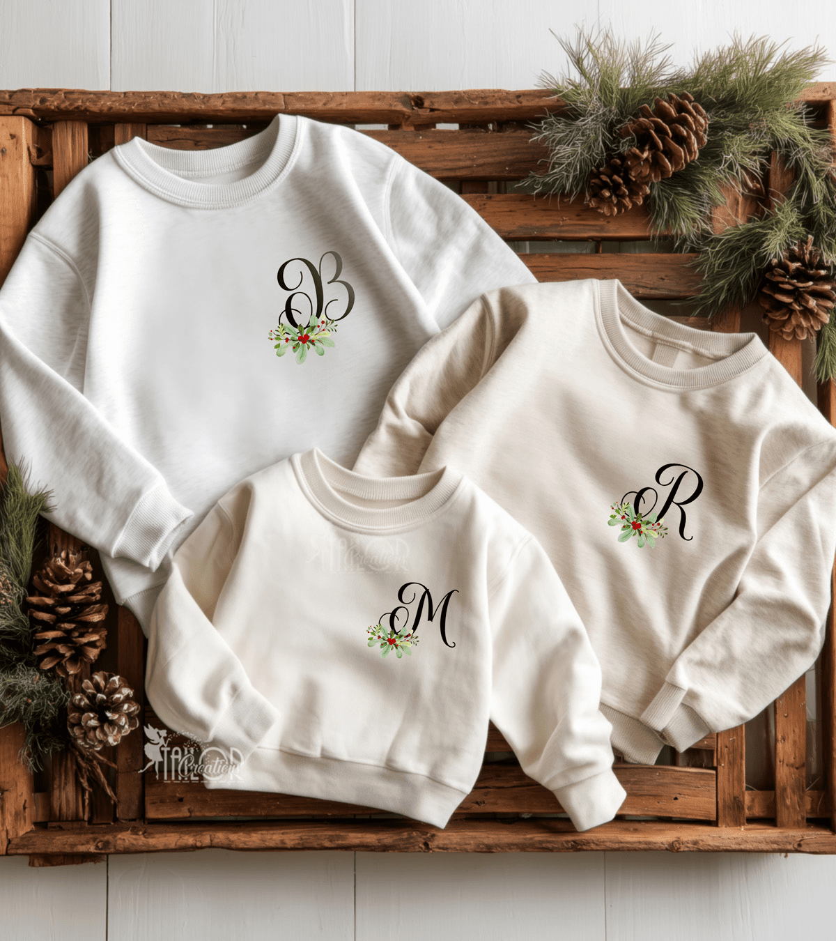 Monogram Logo Secipt Christmas Berries Sweatshirt - Matching Christmas Family Logo Sweater