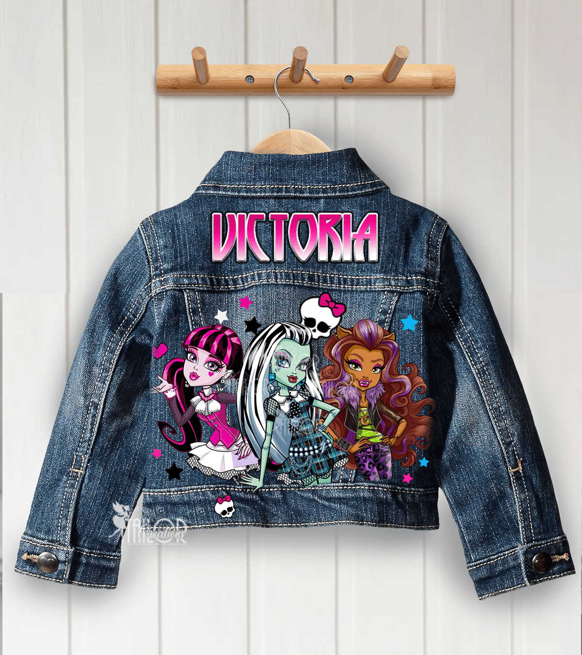 Monster High Custom Denim Jacket for Kids - Monster Ghoul Gothic Dolls Jean Jacket Outfit