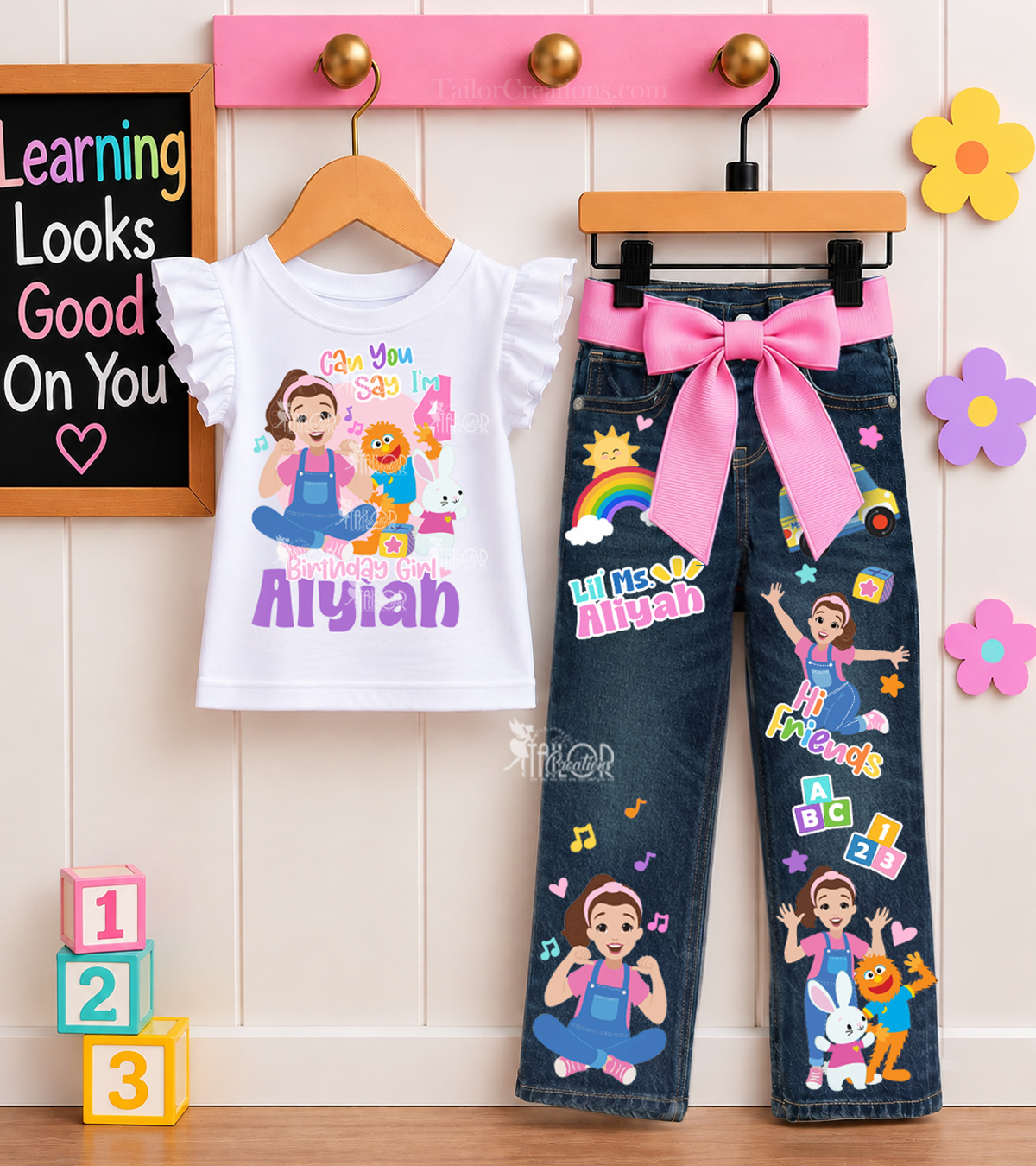 Ms Rachel Custom Denim Jeans Pants - Rachel Birthday Party Outfit Toddler Girl