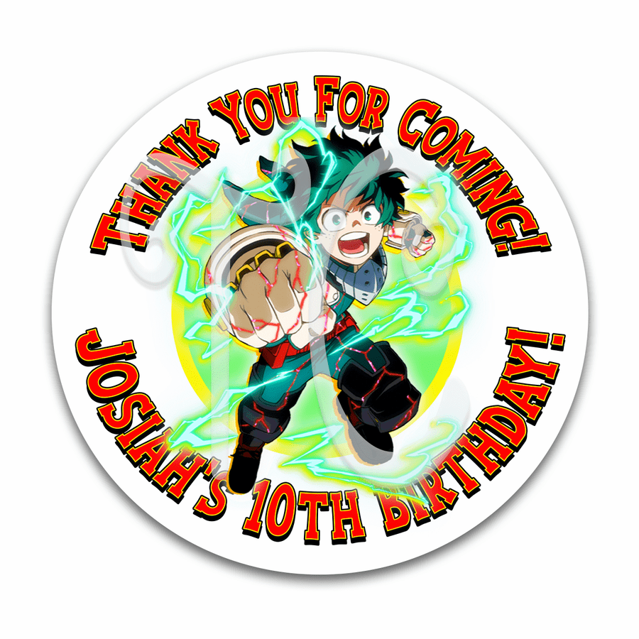 My Hero Academia Deku Birthday Party Favor Label Stickers - Anime Birthday Party Decorations