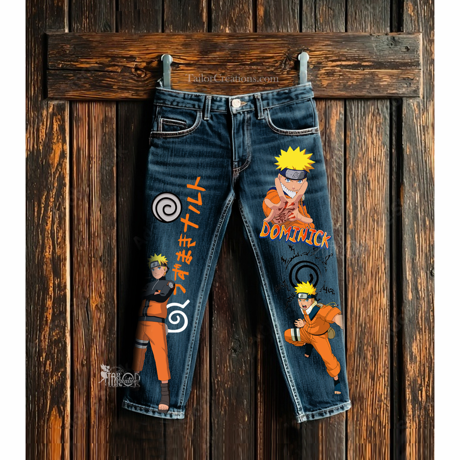 Naruto Anime Custom Name Denim Jeans Pants - Naruto Birthday Party Outfit for Kids