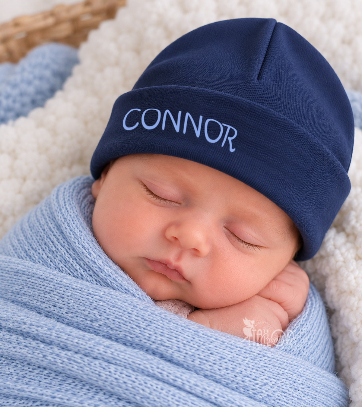 Navy Newborn Baby Boy Custom Name Beanie Hat - Hospital Baby Boy Custom Hat